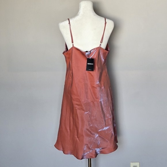 NWT F21 Y2K Bridal Cocktail Party Wedding Guest Elegant Satin Slip Dress Coral L - Picture 10 of 11